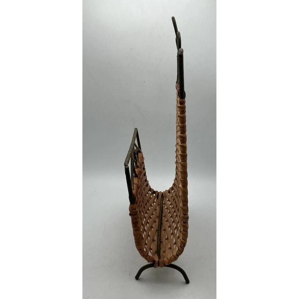 Vintage Wrought Iron Woven Wicker Napkin Letter Mail Holder Desk Organizer‎